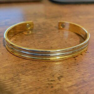 24K Electroplated Healing Magnet Therapy Two Tone Gold Silver Cuff Bracelet